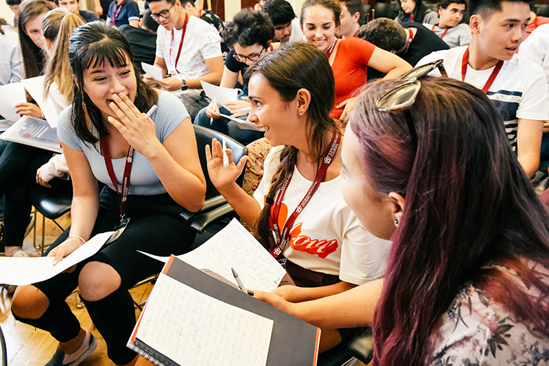 oxford college students talking in a group lowres