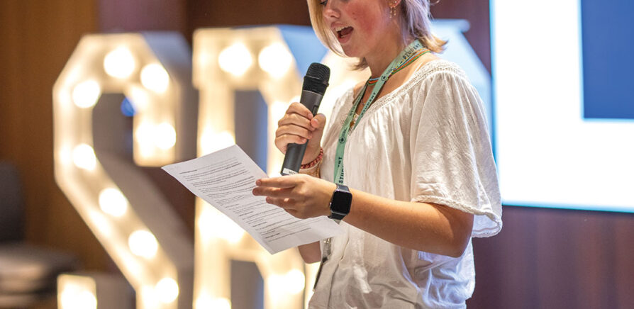 SBC-Headington-female-student-doing-time-to-shine-presentation
