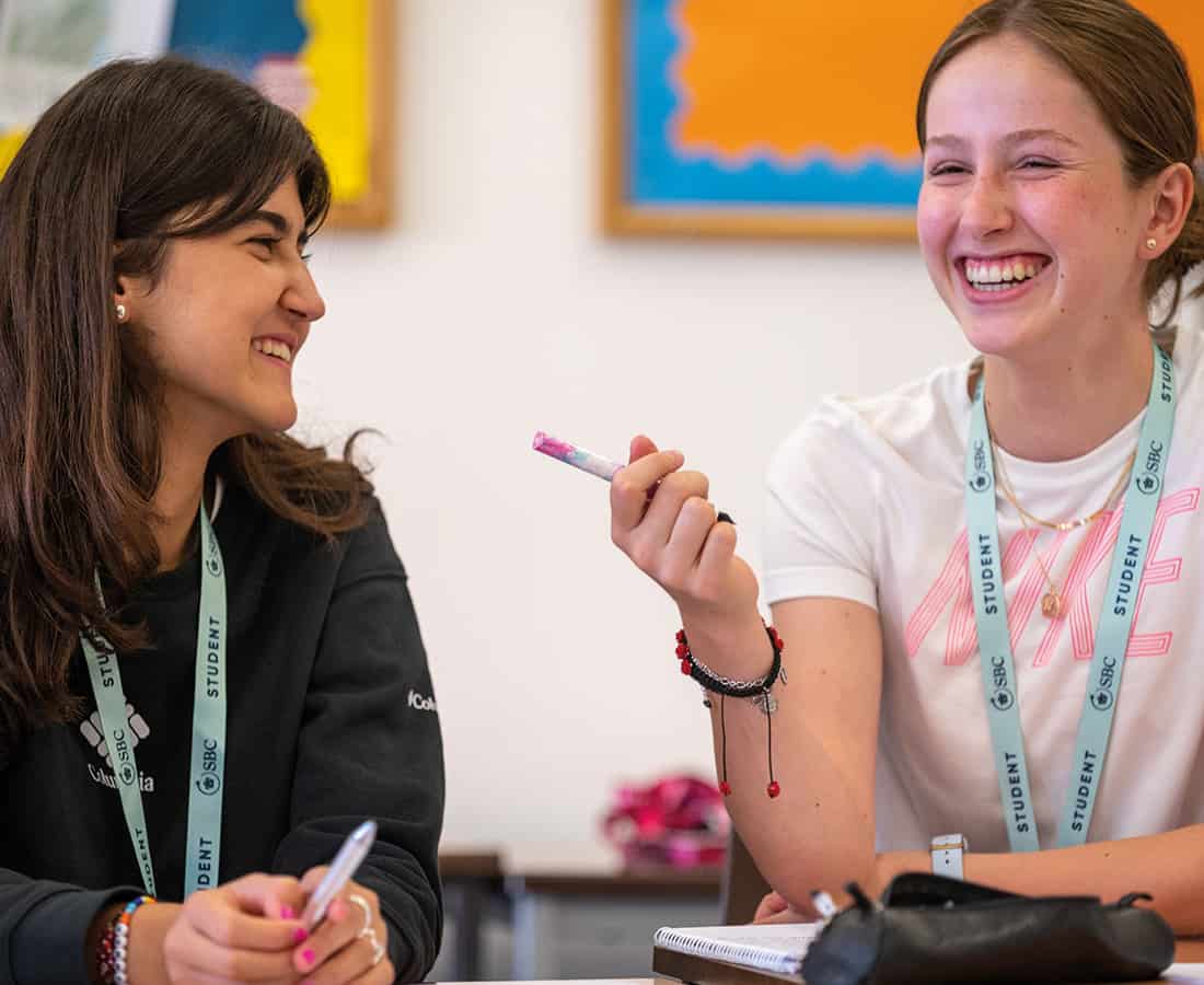 two 13 year old students having fun at summer school