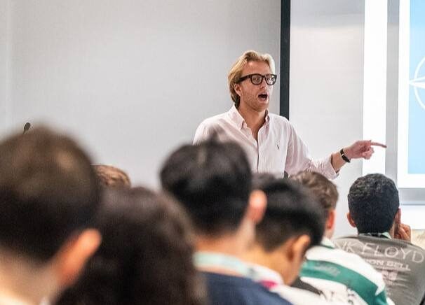 Guest speaker addressing students at Oxford College